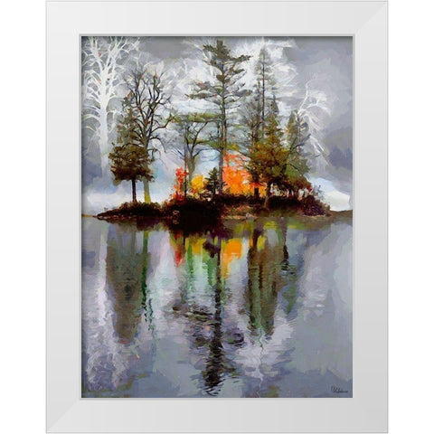 Autumn Island in the Lake White Modern Wood Framed Art Print by Medeiros, Celito