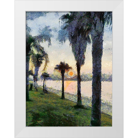Palm Trees at Sunrise White Modern Wood Framed Art Print by Medeiros, Celito