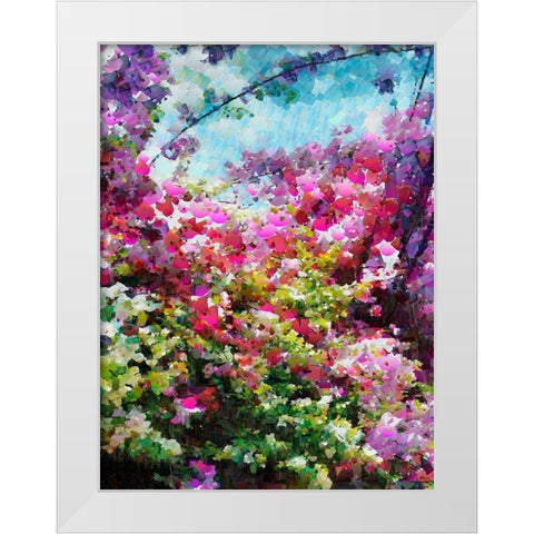 Pink Flowering Garden I White Modern Wood Framed Art Print by Medeiros, Celito