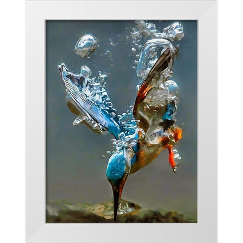 Kingfisher in the Water White Modern Wood Framed Art Print by Medeiros, Celito