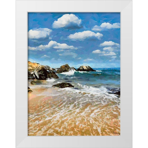 Rocky Beach White Modern Wood Framed Art Print by Medeiros, Celito
