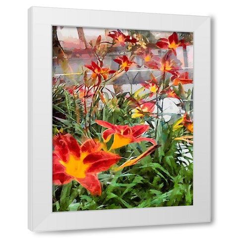 Red Orchids White Modern Wood Framed Art Print by Medeiros, Celito