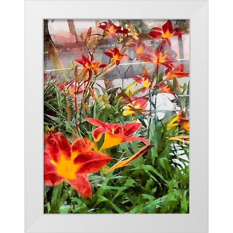 Red Orchids White Modern Wood Framed Art Print by Medeiros, Celito