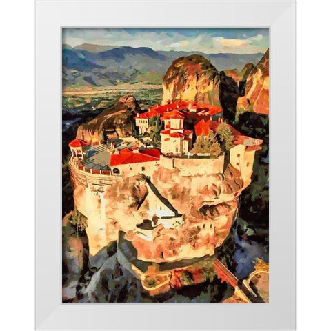 Temple in Greece White Modern Wood Framed Art Print by Medeiros, Celito