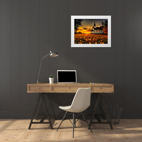 Small Churche by Sunset White Modern Wood Framed Art Print by Medeiros, Celito