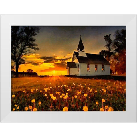 Small Churche by Sunset White Modern Wood Framed Art Print by Medeiros, Celito