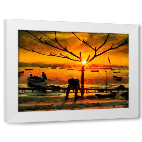 Small Harbour by Sunset I White Modern Wood Framed Art Print by Medeiros, Celito