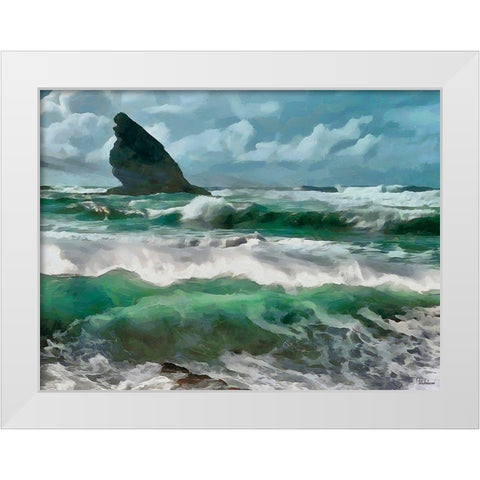Rocks in the Surf II White Modern Wood Framed Art Print by Medeiros, Celito