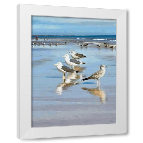 Seagulls on the Beach II White Modern Wood Framed Art Print by Medeiros, Celito