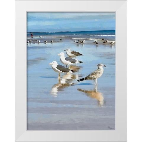 Seagulls on the Beach II White Modern Wood Framed Art Print by Medeiros, Celito