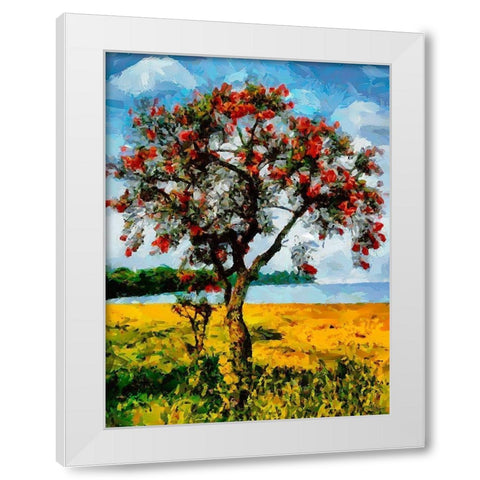 Red Tree on a Yellow Field White Modern Wood Framed Art Print by Medeiros, Celito