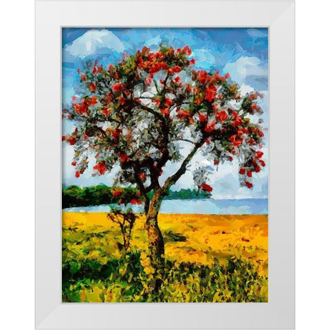 Red Tree on a Yellow Field White Modern Wood Framed Art Print by Medeiros, Celito
