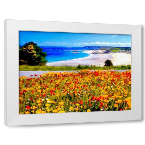 Flowers on the Field near Beach White Modern Wood Framed Art Print by Medeiros, Celito