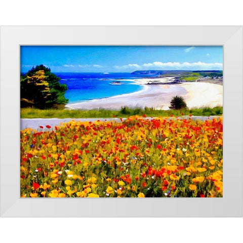 Flowers on the Field near Beach White Modern Wood Framed Art Print by Medeiros, Celito