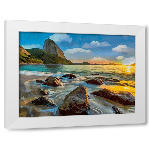 Beach in Rio I White Modern Wood Framed Art Print by Medeiros, Celito