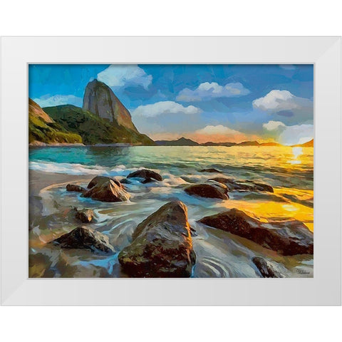 Beach in Rio I White Modern Wood Framed Art Print by Medeiros, Celito