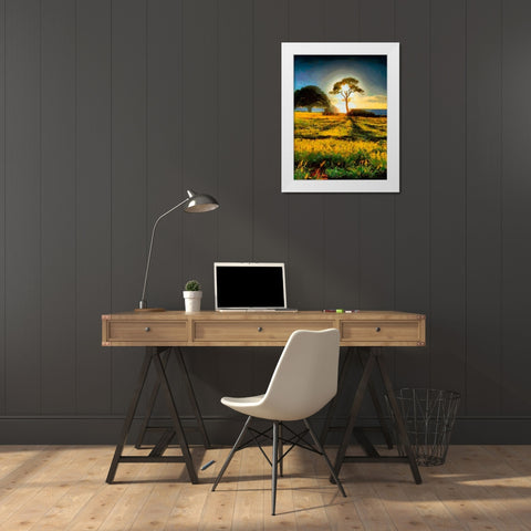 Tree in the Sunset White Modern Wood Framed Art Print by Medeiros, Celito