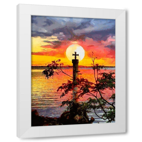 Old Lighthouse with a Cross II White Modern Wood Framed Art Print by Medeiros, Celito