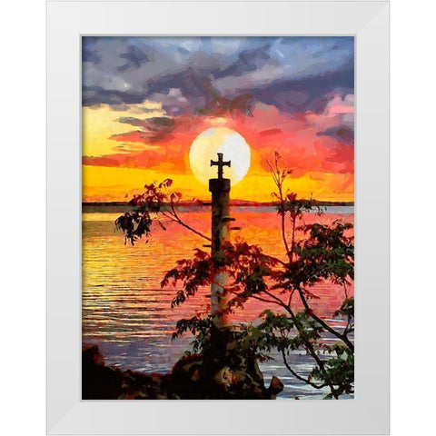 Old Lighthouse with a Cross II White Modern Wood Framed Art Print by Medeiros, Celito