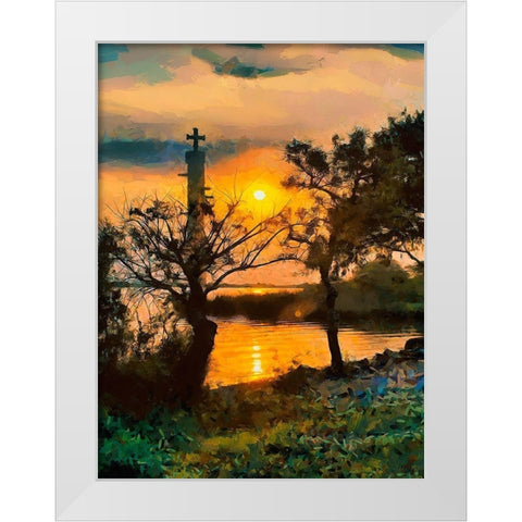 Old Lighthouse with a Cross III White Modern Wood Framed Art Print by Medeiros, Celito
