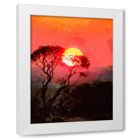 Sunset behind the Tree I White Modern Wood Framed Art Print by Medeiros, Celito