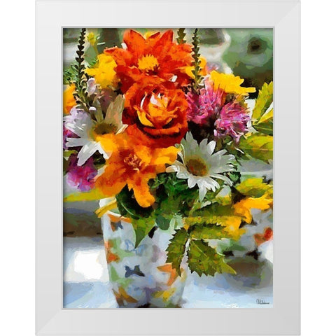Bouquet of Flowers White Modern Wood Framed Art Print by Medeiros, Celito