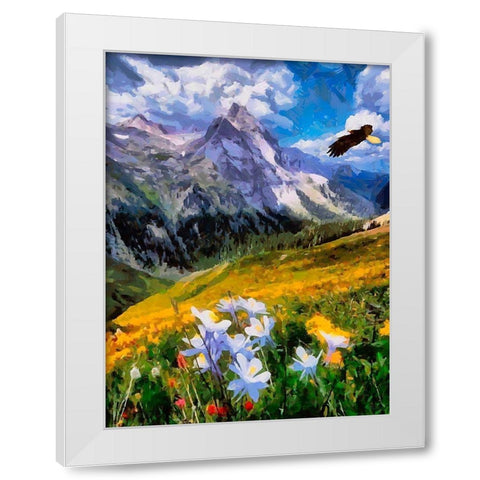 Eagle above the Mountains White Modern Wood Framed Art Print by Medeiros, Celito