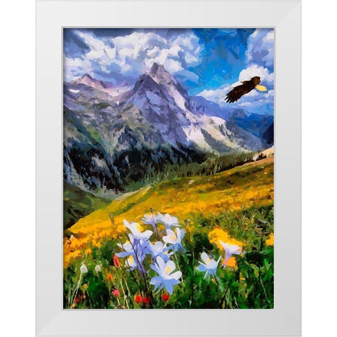 Eagle above the Mountains White Modern Wood Framed Art Print by Medeiros, Celito