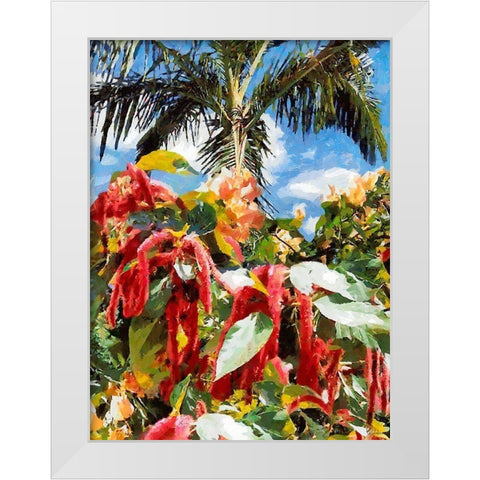 Tropical Flowers with a Palm White Modern Wood Framed Art Print by Medeiros, Celito