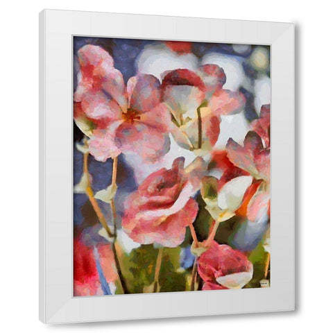 Pink Flowers White Modern Wood Framed Art Print by Medeiros, Celito