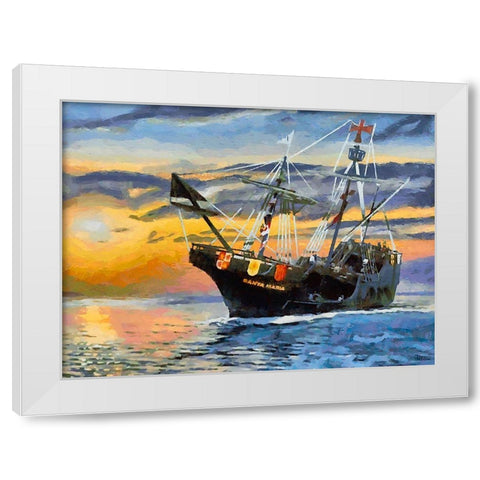 Boat Santa Maria V White Modern Wood Framed Art Print by Medeiros, Celito