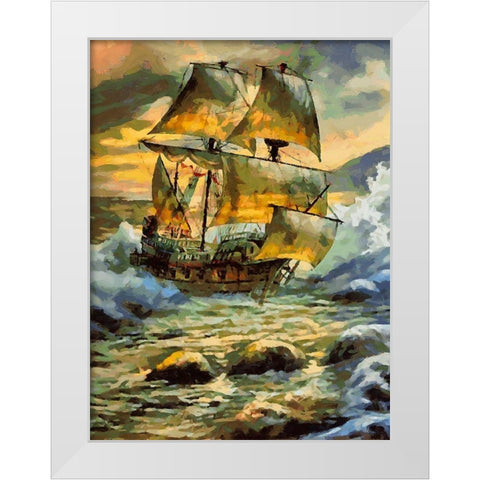 Boat Santa Maria VI White Modern Wood Framed Art Print by Medeiros, Celito