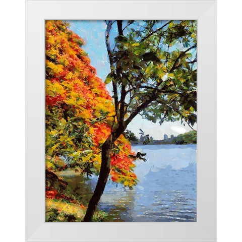 Flowering Tree near the Lake White Modern Wood Framed Art Print by Medeiros, Celito