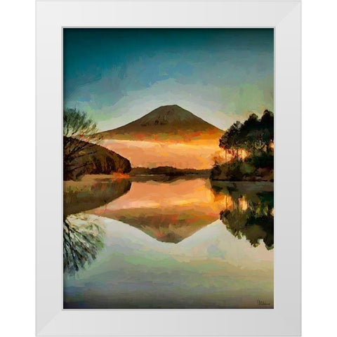 Mirroring Volcano White Modern Wood Framed Art Print by Medeiros, Celito