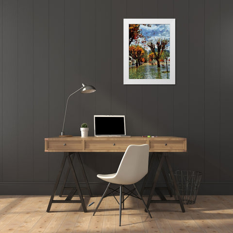 Windy Autumn White Modern Wood Framed Art Print by Medeiros, Celito