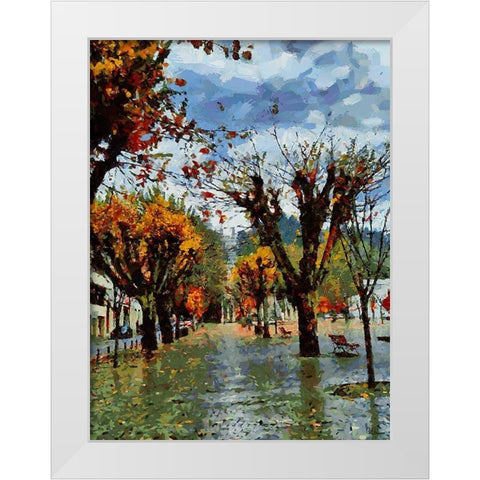 Windy Autumn White Modern Wood Framed Art Print by Medeiros, Celito