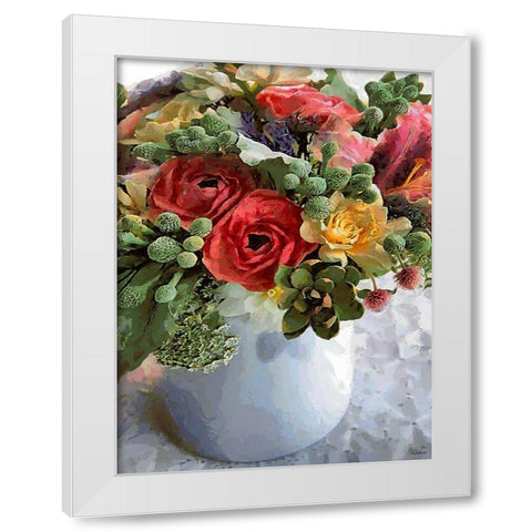 Flowers in White Vase White Modern Wood Framed Art Print by Medeiros, Celito