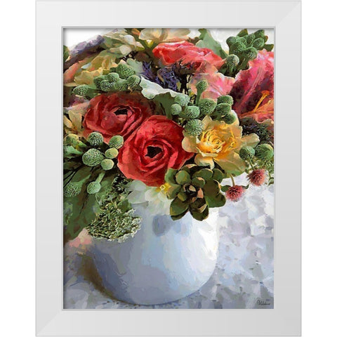 Flowers in White Vase White Modern Wood Framed Art Print by Medeiros, Celito