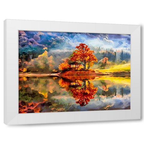 Watterfall with yellow Flower White Modern Wood Framed Art Print by Medeiros, Celito