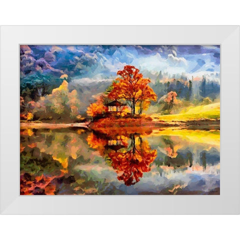 Watterfall with yellow Flower White Modern Wood Framed Art Print by Medeiros, Celito