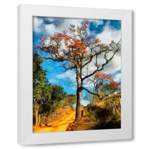 House with a Pink Tree II White Modern Wood Framed Art Print by Medeiros, Celito
