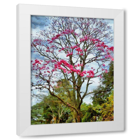 Pink Flowering Tree White Modern Wood Framed Art Print by Medeiros, Celito