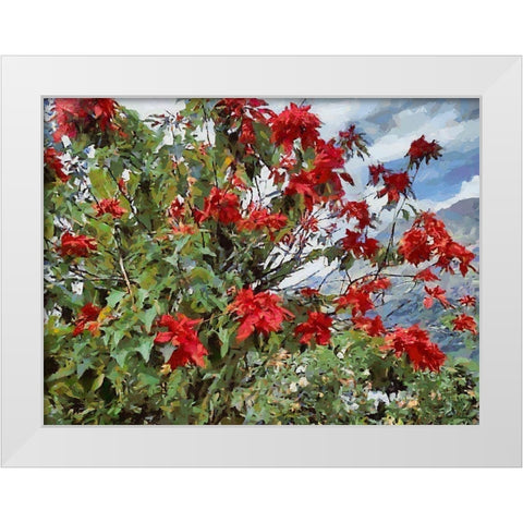 Red Bush White Modern Wood Framed Art Print by Medeiros, Celito