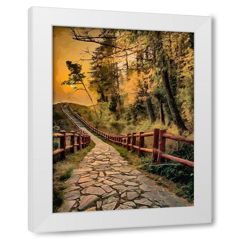 Sidewalk with Wooden Railings White Modern Wood Framed Art Print by Medeiros, Celito