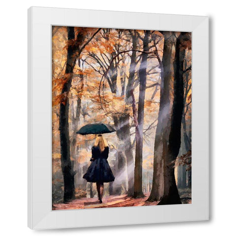 Lady with Black Umbrella White Modern Wood Framed Art Print by Medeiros, Celito