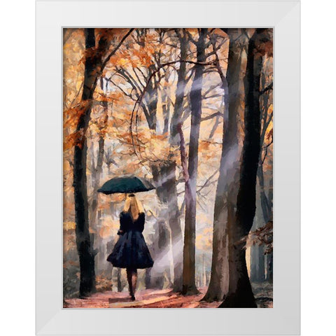 Lady with Black Umbrella White Modern Wood Framed Art Print by Medeiros, Celito