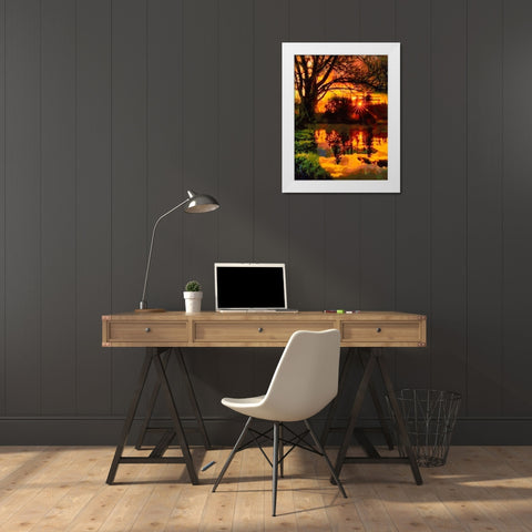 Sunset above the Lake White Modern Wood Framed Art Print by Medeiros, Celito