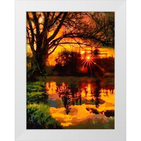 Sunset above the Lake White Modern Wood Framed Art Print by Medeiros, Celito