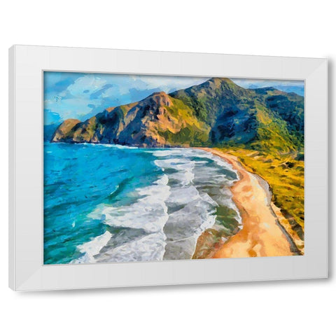 Beach by the Azure Sea II White Modern Wood Framed Art Print by Medeiros, Celito