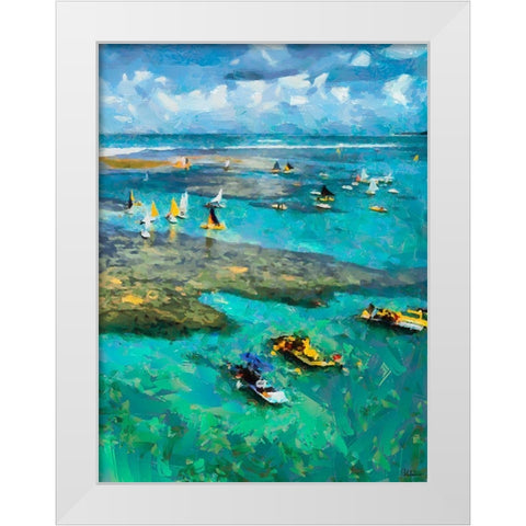 Sailing Boats White Modern Wood Framed Art Print by Medeiros, Celito